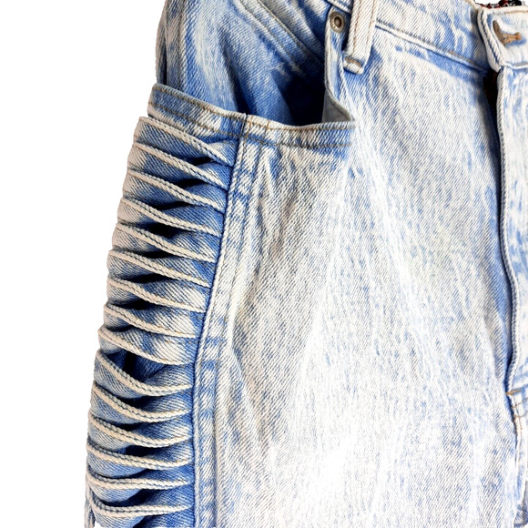 Vtg 90s Y2K Acid Wash Side Laced Jean Size 13 Daily Jeans High Rise Blue Skinny - Picture 4 of 16